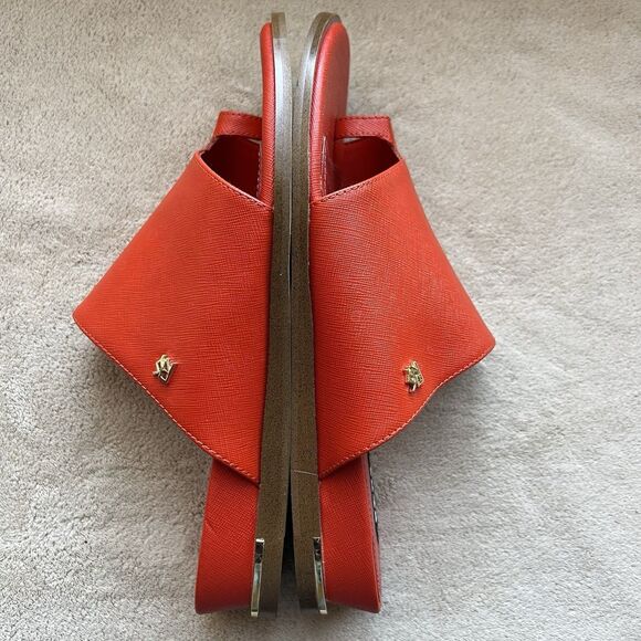 DKNY Daz Red Orange Leather Slide Sandals Women 9 M Toe Loop Casual Resort - Picture 4 of 16